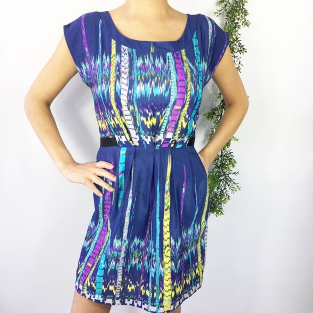 Bebop stripe watercolor fit and flare dress